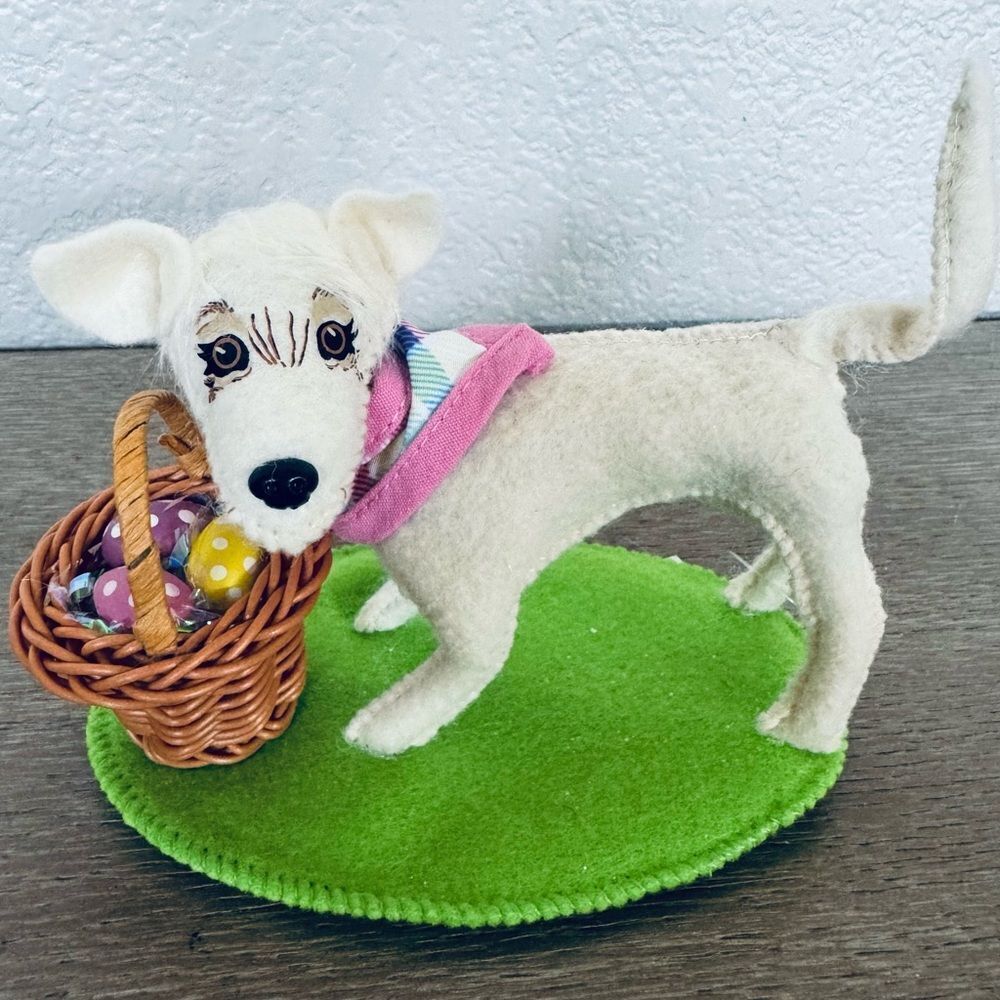 Annalee Cute Spring Dog & Easter Eggs Basket Figurine Decor